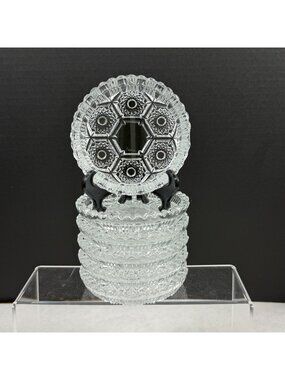 Vintage Italy Pressed Glass Starburst Ashtrays Set Of 6